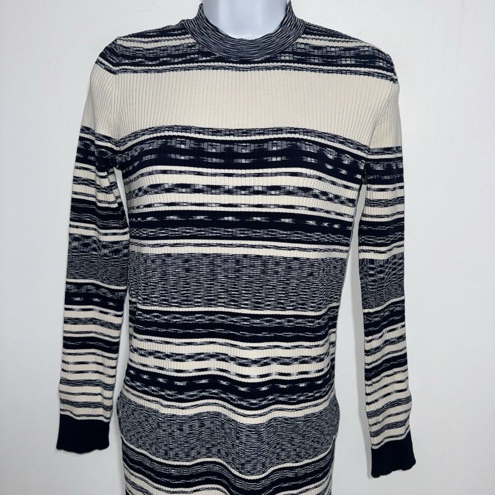 $395 Tory Burch Julie Ribbed Cotton Blend Mixed Stripe Midi Dress Navy Women XS - Picture 3 of 8